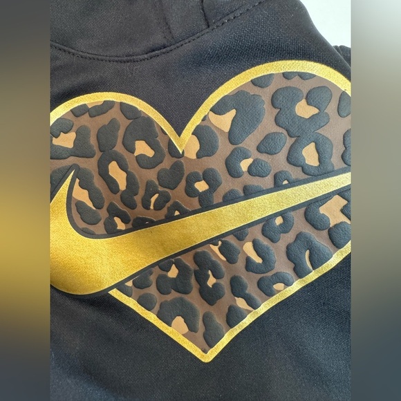 Girls Black Cheetah Nike Dri-Fit Hooded Sweatshirt Sz 6 Med - Picture 2 of 5